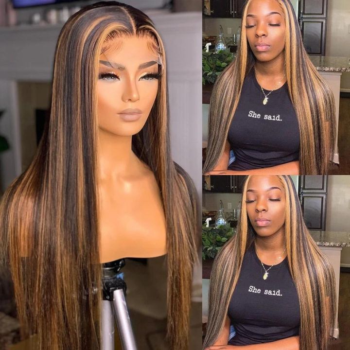 Highlights Blonde Glueless Lace Water Wave Wig Human Hair Transparent 13X4 Lace Frontal Curly Wave Wig Pre Plucked Glueless Wig -AmandaHair