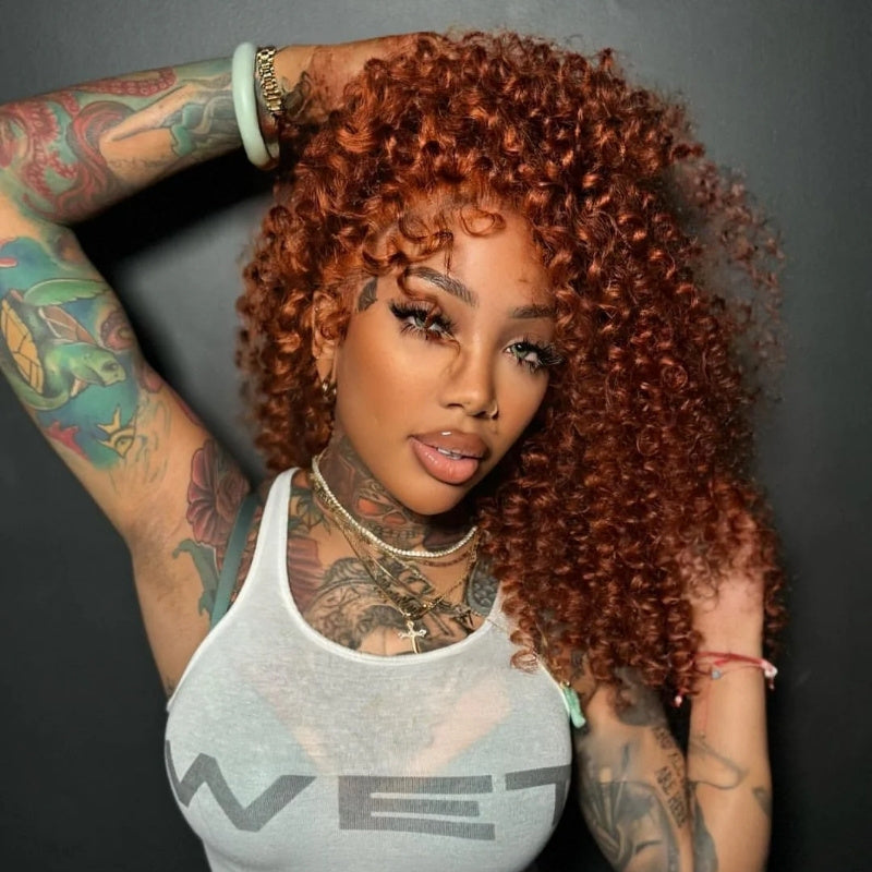 Glueless Dark Ginger Brown Lace Front Deep Wave Wig 100% Human Hair - Clear Transparent Lace Front/Closure Human Hair Colored Wig- Amanda Hair