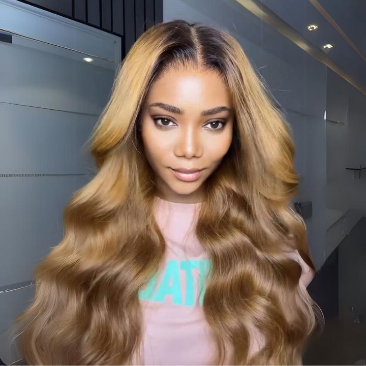 Honey Blonde Mix Light Brown Glueless Body Wave Human Hair Clear Transparent Lace Front Colored Wigs For Women-Amanda Hair