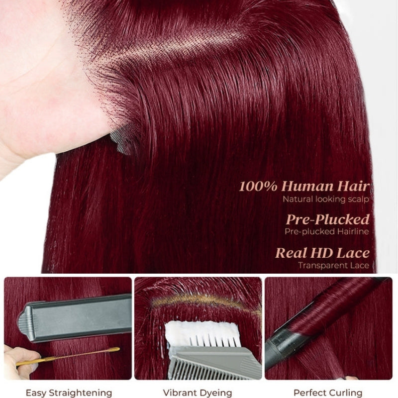 99J Burgundy Lace Front Wig Curly Colored HD Transparent Lace Human Hair Wigs Flash Sale - Amanda Hair