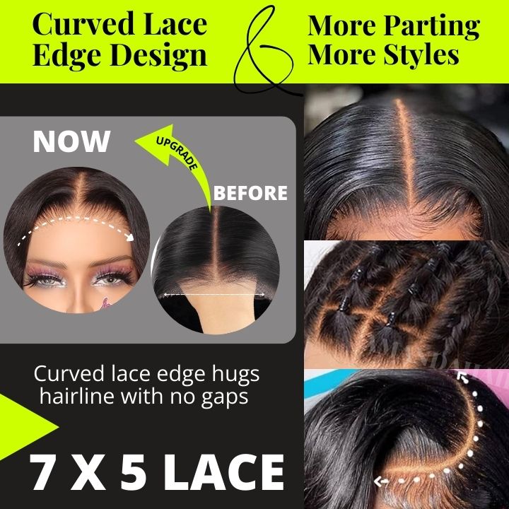 Highlight Linen 5x7 Glueless V8 Lace Wigs P16/613 Body Wave Lace Front Wigs Human Hair Undetectable Transparent HD with Deep Hairline Free Part C Type Hairstyle