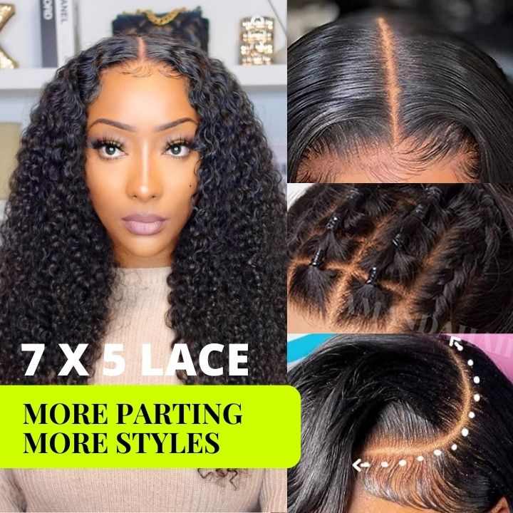 5x7 Jerry Curly Hair Undetectable Transparent HD Glueless V8  Lace Front  Wigs with Deep Hairline Free Part C Type Hairstyle
