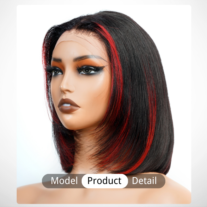 Glueless Highlight  Brazilian Straight Short Bob Layer Lace Wigs Transparent Pre Plucked Hairline No Code Needed -Amanda Hair