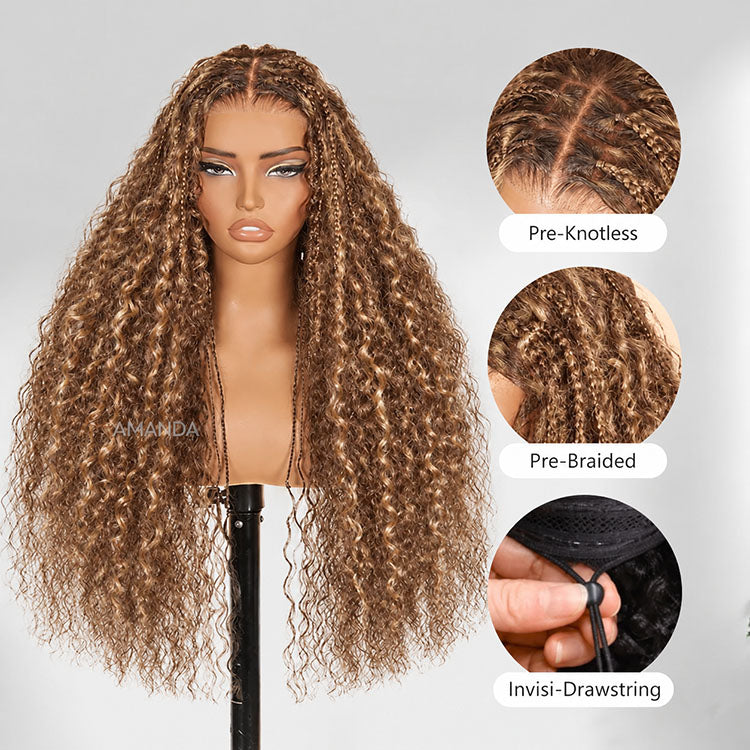 Buy 1 Get 1 Free Ombre Honey Blonde Glueless Boho Braided Parting Loose Curls 7x5/13x4 HD Transparent Lace Wig