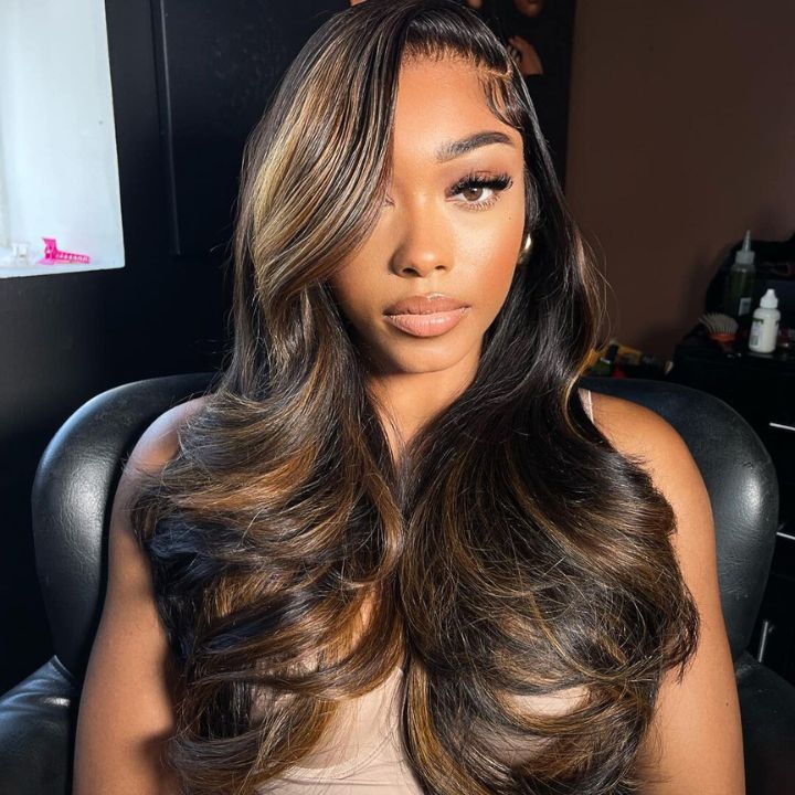 FLASH SALE $99 Blayage Highlight 1B/30 Color Body Wave Human Hair 13x4 Lace Front Wigs
