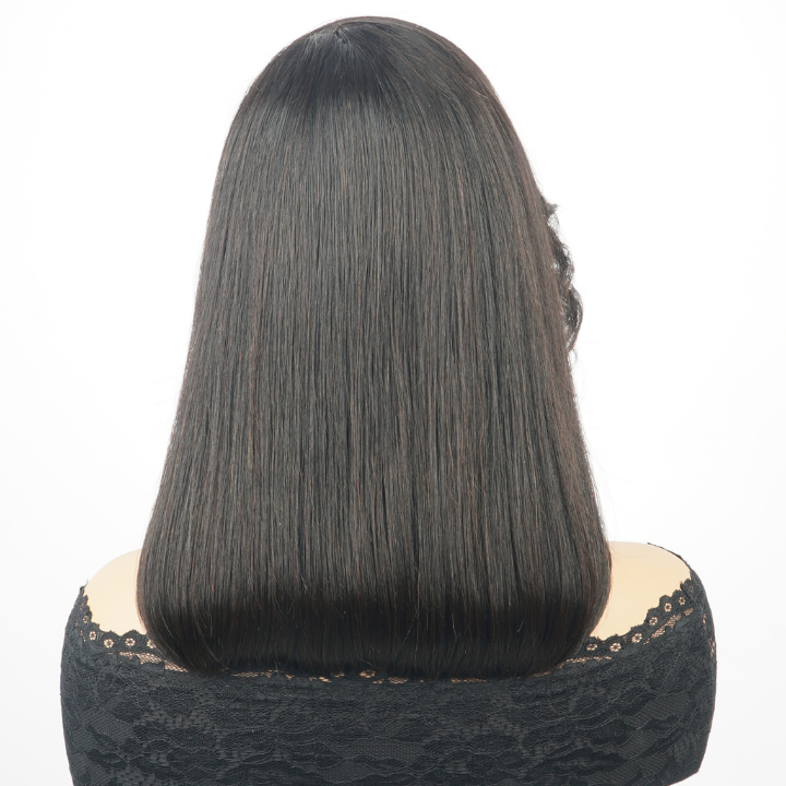 100% Human Hair Glueless Straight Lace Frontal Short  Bob Wigs with Side Part Layer Hair Bangs - Amanda Hair