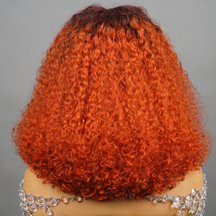 Glueless Orange Highlight Curly Bob Wig, 100% Human Hair, Vibrant & Natural Look, Easy Install & Comfortable Wear for Black Women