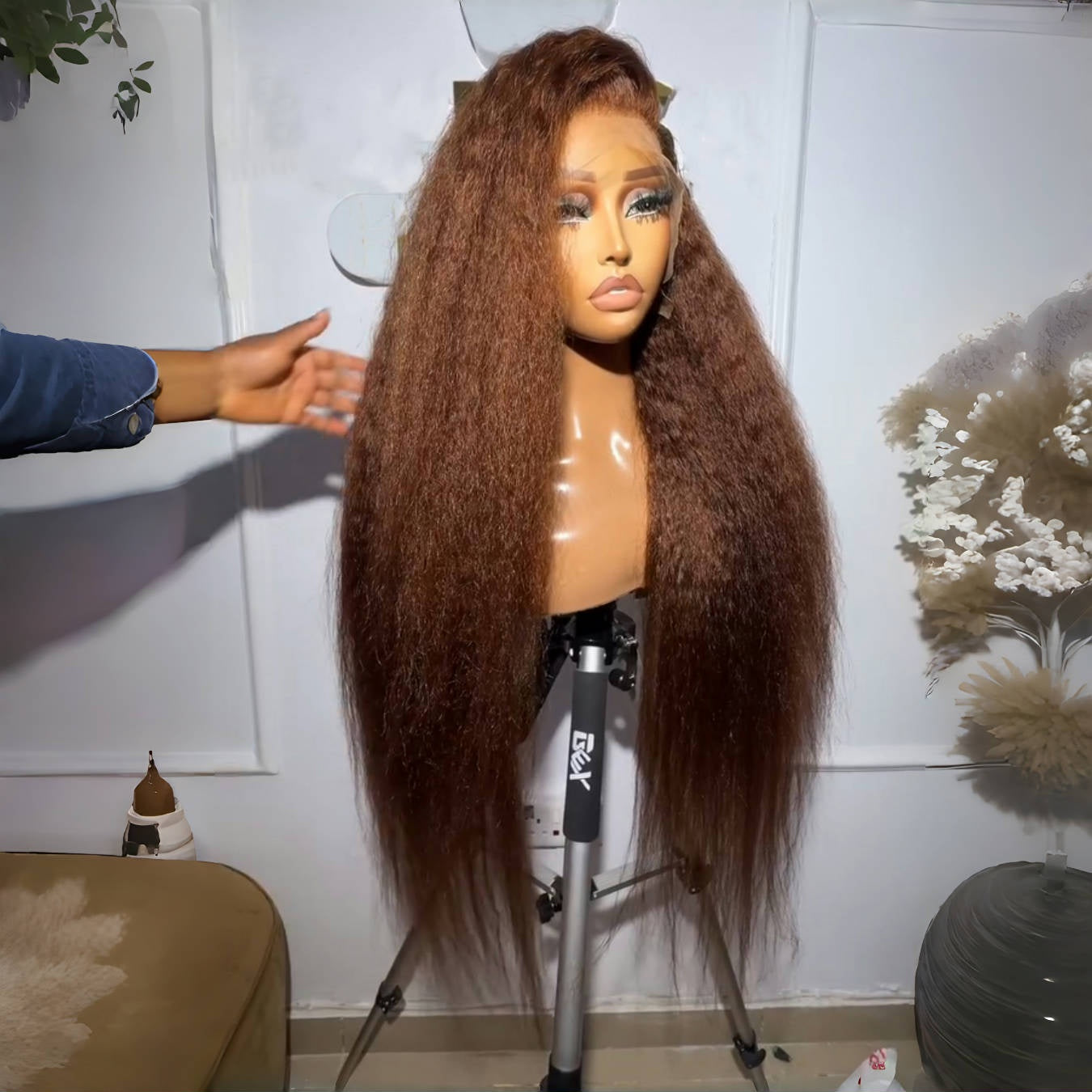 Kinky Straight Reddish Brown / Highlight Brown / Natural Color 13x4 Transparent Lace Front Wigs 100% Human Hair Wigs