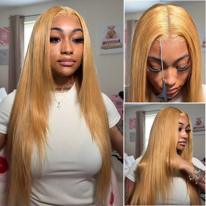Honey Blonde Body Wave / Layer Straight #27 Color 13*4 Lace Front Human Hair Wigs for Women-Amanda Hair