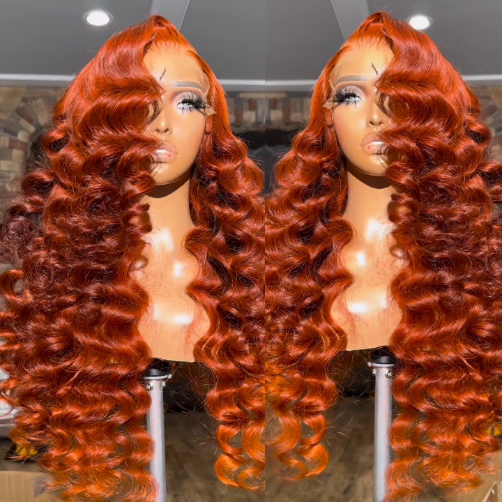 Orange Ginger Colored Loose Deep Wave 13x4 Lace Front Wigs 4*4 Lace Closure Wigs With Baby Hair No Code Needed -Amanda Hair