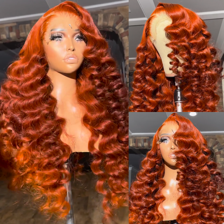 Orange Ginger Colored Loose Deep Wave 13x4 Lace Front Wigs 4*4 Lace Closure Wigs With Baby Hair No Code Needed -Amanda Hair Clearance Flash Sale