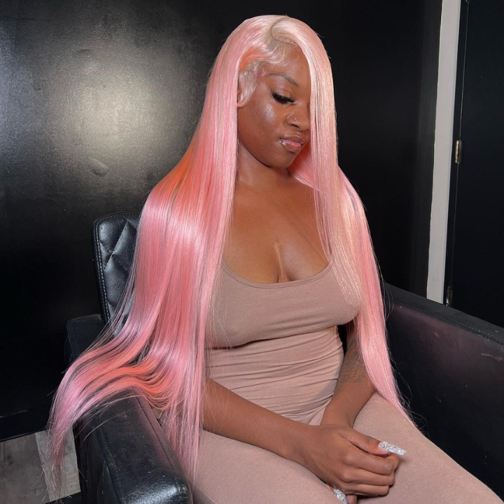 Carnation Pink Straight Lace Frontal/Closure Wigs Clear Transparent  Lace Wigs Pre-plucked with Baby Hair