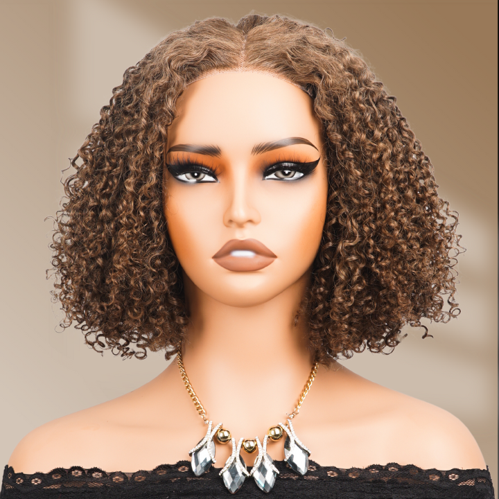 Sunshine Chic Brown Short Cut Curly Transparent Glueless Lace Bob Wigs Brazilian Human Hair Pre Plucked Hairline-Amanda Hair