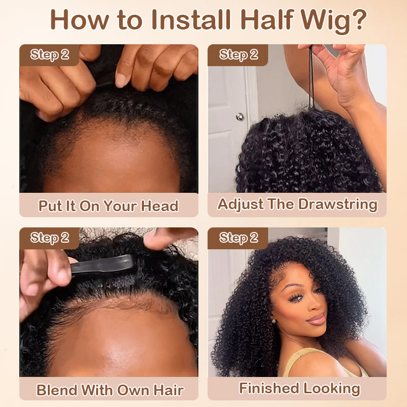 3 In 1 Half Wig Burmese Curly Spiral Curls End Glueless Flexible Fit Drawstring Put On And Go Flash Sale - Amanda Hair