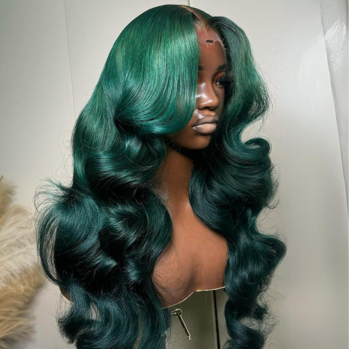 Dark Green Body Wave 13x4 Lace Front Human Hair Wigs Transparent For Black Women