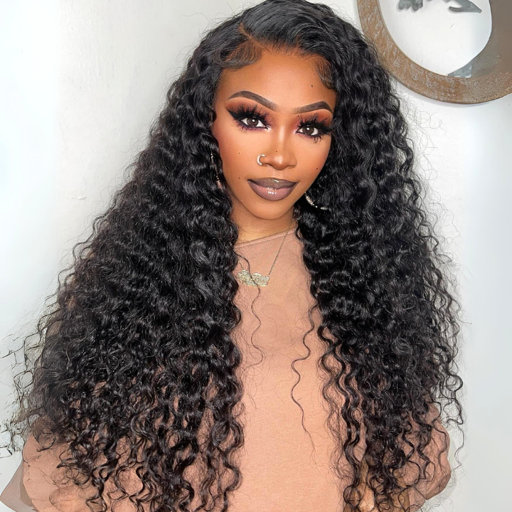 Glueless Ocean Water Wave 13*4 Clear Transparent HD Lace Front Wigs Plucked Hairline -Amanda Hair