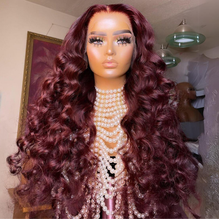Glueless 99J Colored Loose Deep Wave 13x4 Lace Front Wigs 4*4 Lace Closure Wigs With Baby Hair  -Amanda Hair
