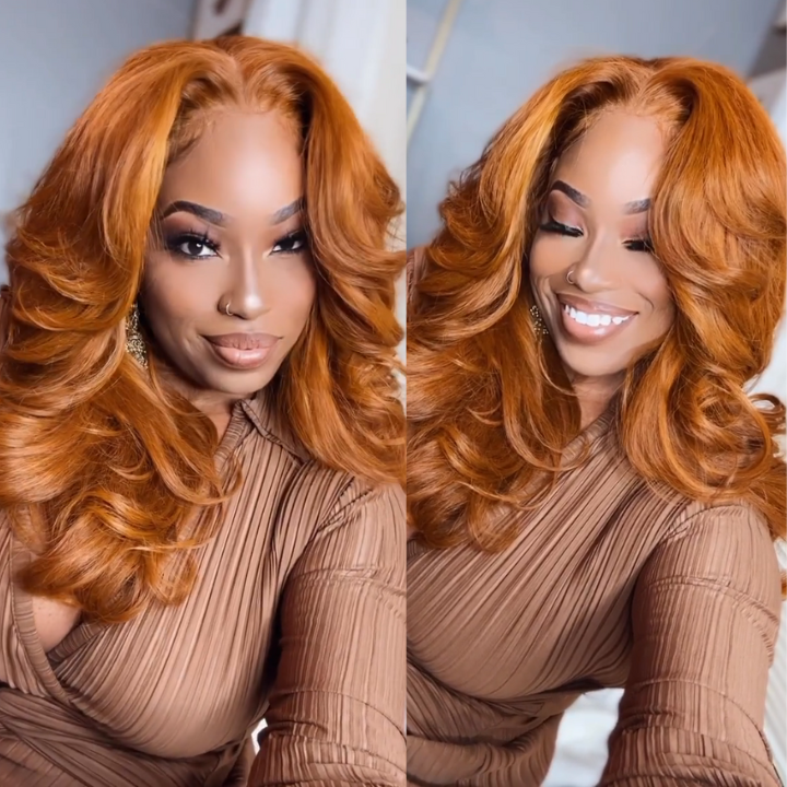 Ginger Brown Loose Wave 13*4 Lace Wigs Lace Front Wigs Human Hair Undetectable Transparent Lace Color Wigs