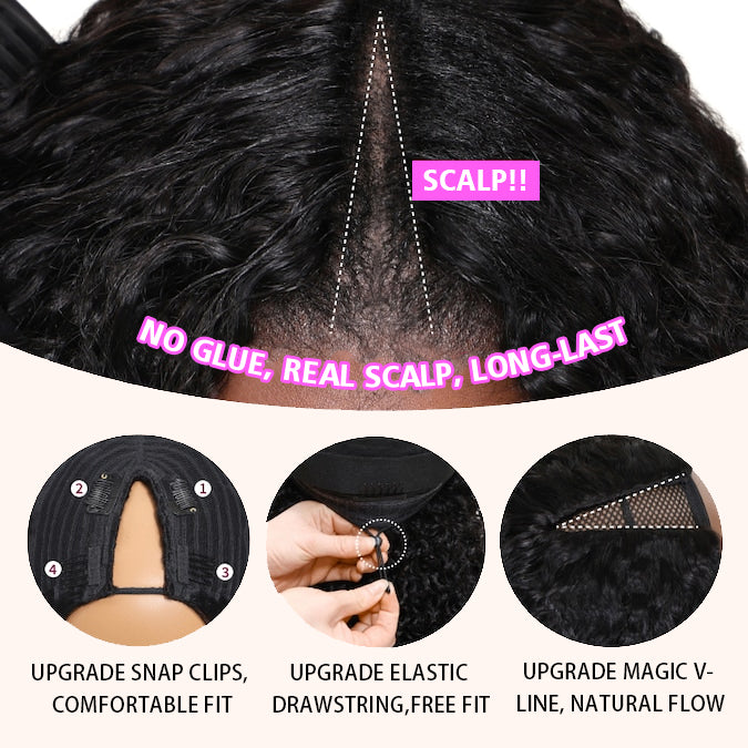 Glueless V Part Wig Beginner Friendly Curly Human Hair No Sew In No Gel NO Leave Out- Amanda Hair