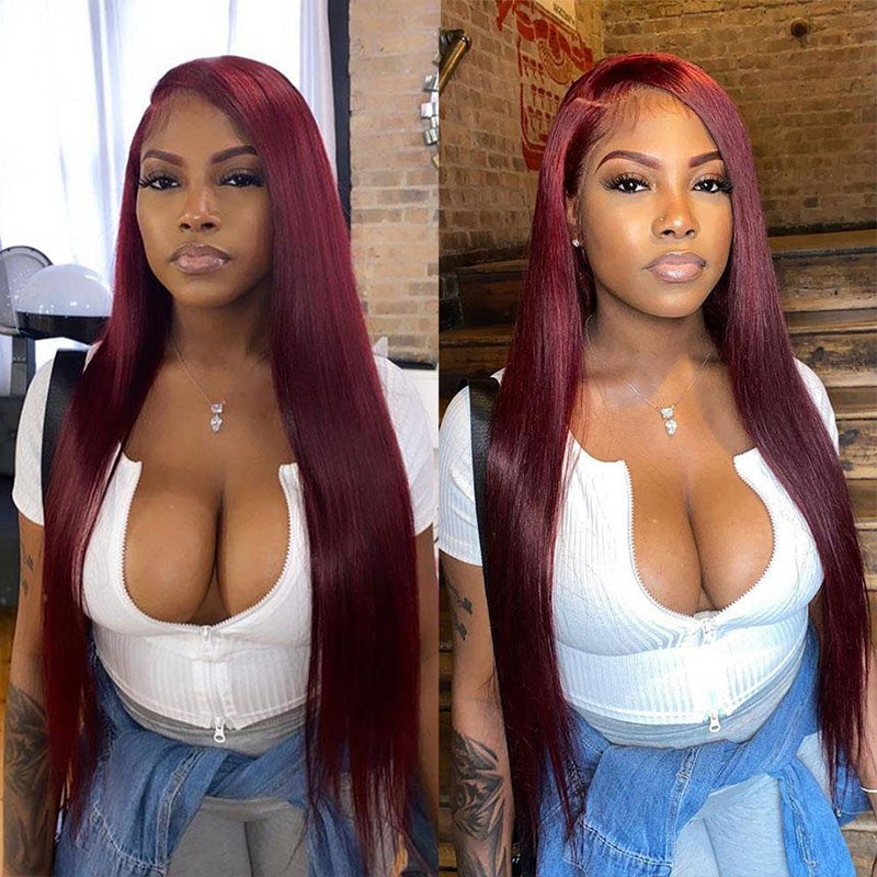 Straight 7x5 Lace Glueless Pre Everything Black Cherry Burgundy Wig Invisi Drawstring Human Hair Wigs-Amanda Hair