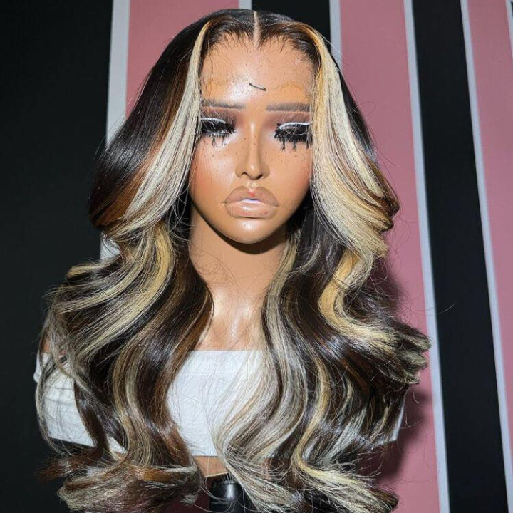 1B/27/30 Highlights Wig Human Hair HD 13X4Lace Frontal Body Wave Wig Blonde Black Pre Plucked Glueless Wig -AmandaHair