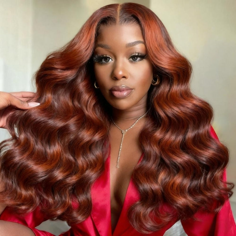 Money Piece Highlight Light Orange Transparent Lace Front Human Hair Wigs Body Wave 13x4 Lace Color Wig-Amanda Hair