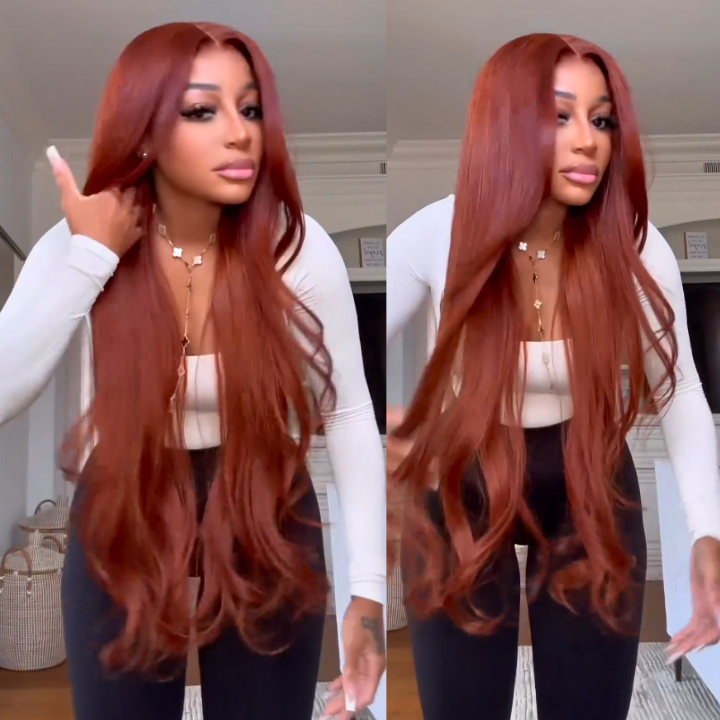 Body Wave Glueless  Reddish Brown  Natural 100% Human Hair Clear Transparent Lace Front Wigs For Women-Amanda Hair