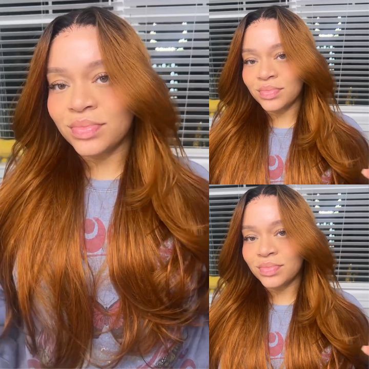 Body Wave Dark Root Ginger Colored13x4 Lace Front /4*4 Lace Closure Wigs With Baby Hair - Amanda Hair