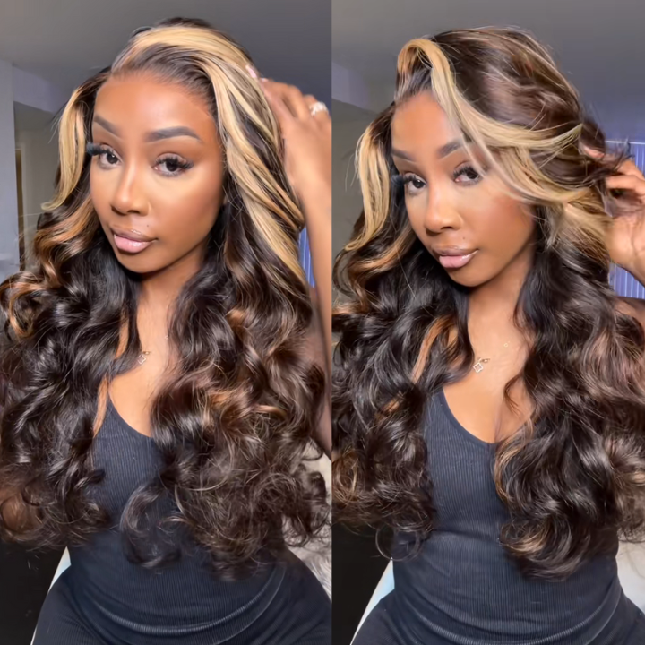 Amanda Hair Body Wave Balayage Highlight Blonde 13*4 Lace Front Wigs Human Hair Undetectable Transparent Lace Wigs