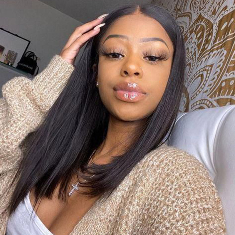 U Part Shape Leave Out Glueless Wigs Remy Brazilian Hair Straight Wig For Black Women 150% Density - Amanda Hair