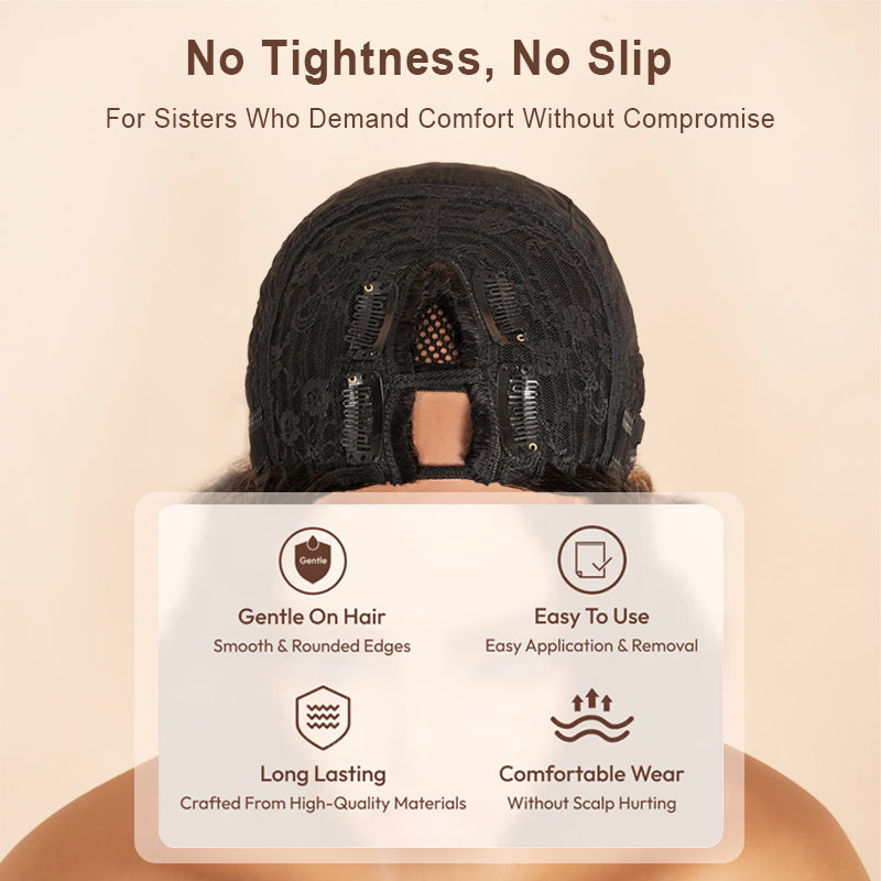 New V Part Wig Curly Chestnut Brown Ombre Color Glueless Human Hair Wig - Amanda Hair