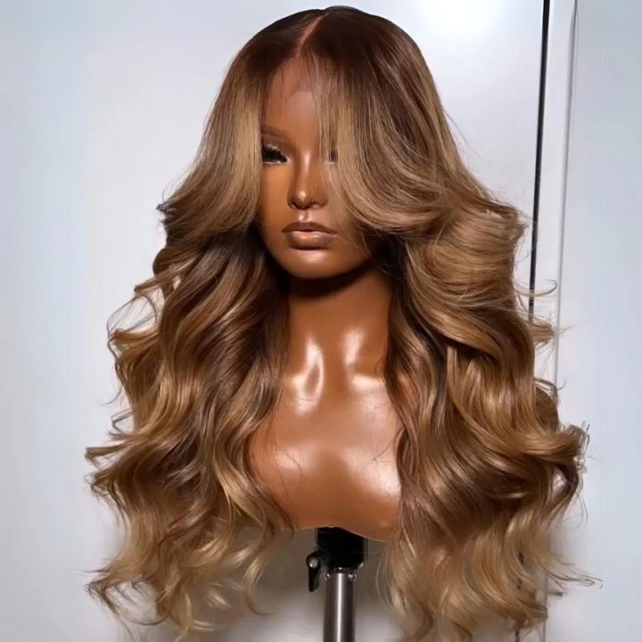 Glueless Loose Wave Lace Front Wigs with Curtain Bangs Clear Transparent HD Lace Nature Wave Wig Flash Sale-Amanda Hair
