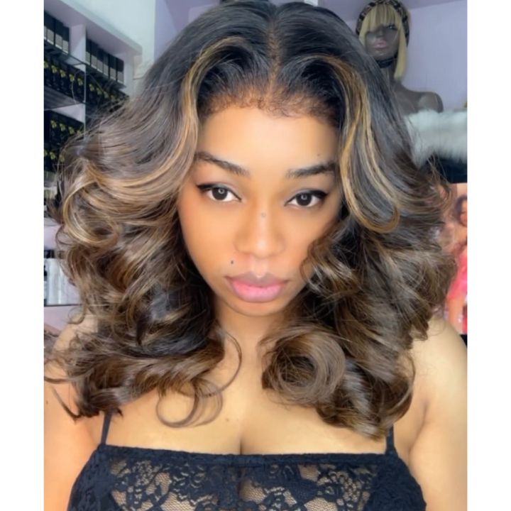 Glueless Money Piece Highlight Blonde Loose Wave Lace Front Color Wigs 100% Human Hair  -Amanda Hair