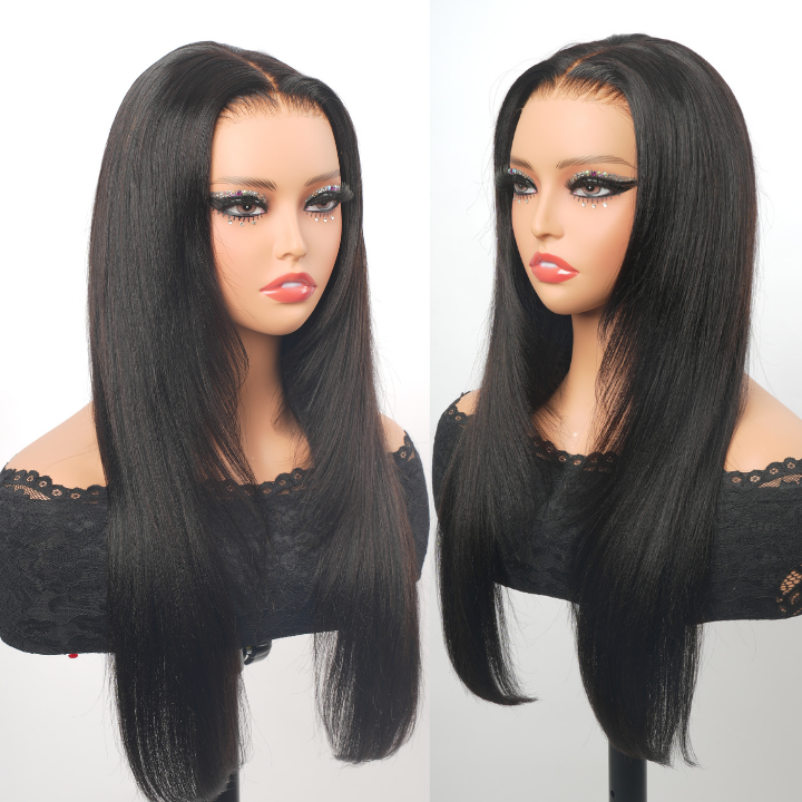 24H Fast Shipping Amanda Hair Glueless Butterfly Layered Haircut Yaki Straight Lace Wigs Nature Burmese Human Hair Wigs Throw On & Go Workout Wigs