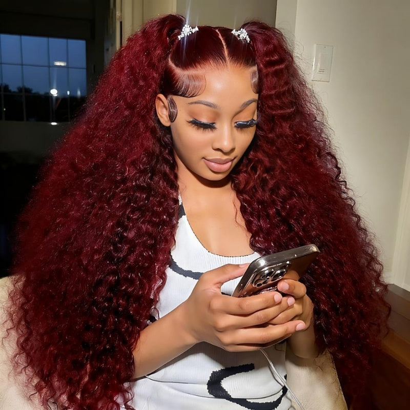 Burgundy Lace Front Wig 99J Curly Human Hair Wigs Colored HD Transparent 13X4 Lace Frontal Wig Preplucked Red Hair Wig Flash Buy - Amanda Hair