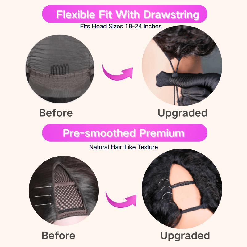 V Part Highlight Brown Water Wave Wig Handwoven Invisible Drawstring Glueless 100% Human Hair  Beginner Friendly Flash Sale-Amanda Hair
