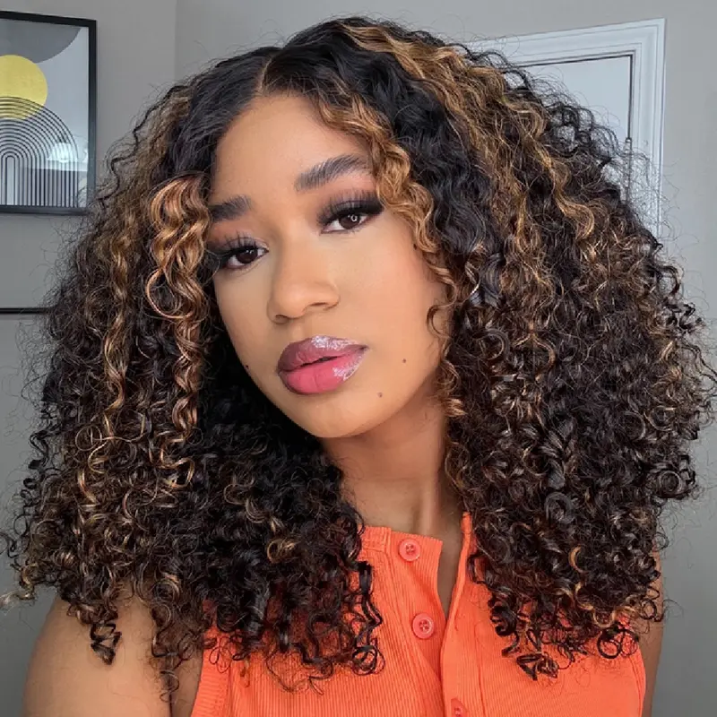 Luxury 7x5 Burmese Curly Brown Balayage Highlight Color Glueless HD Lace Human Hair Wig Flash Sale