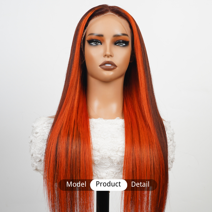 Highlight Ginger 350 Glueless Lace Front Straight Colored Wigs Human Hair Transparent -Amanda Hair