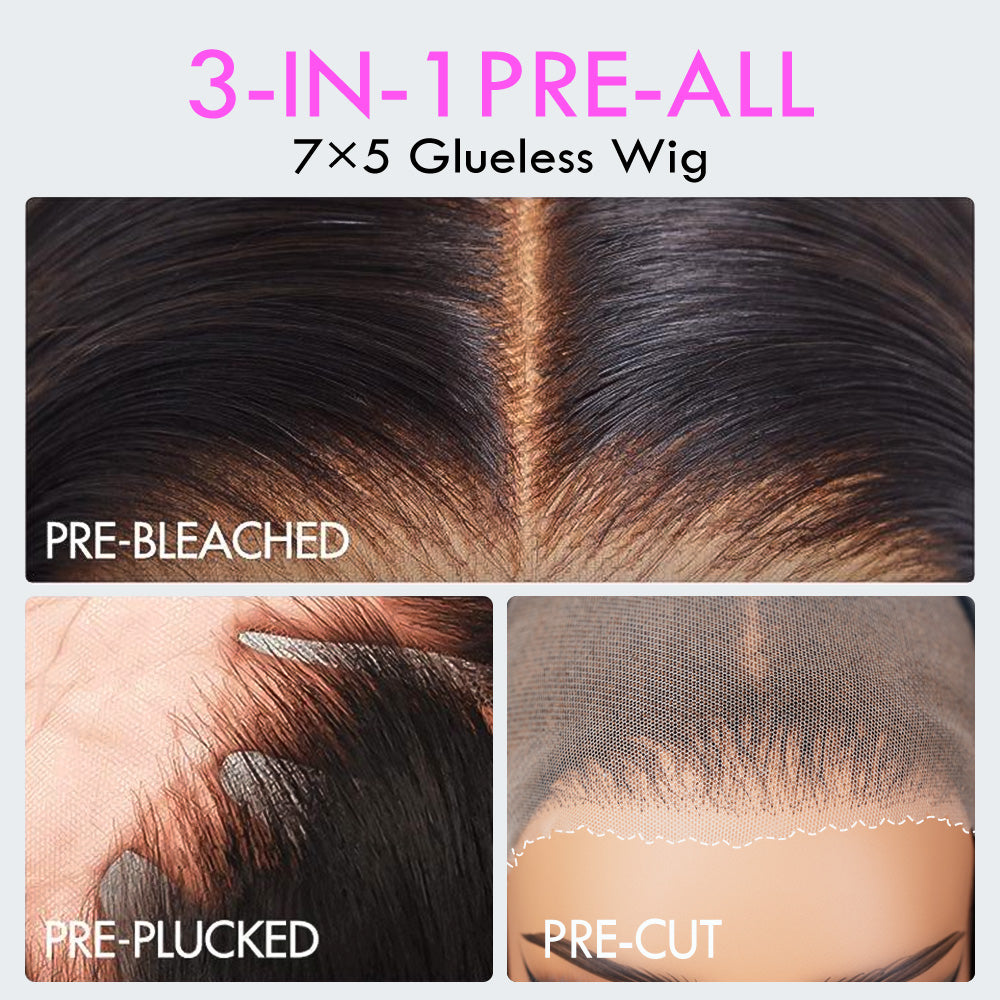 Glueless Layered Haircut Lace Closure Perruques droites Perruques de cheveux humains soyeux Jeter et aller Perruques d'entraînement