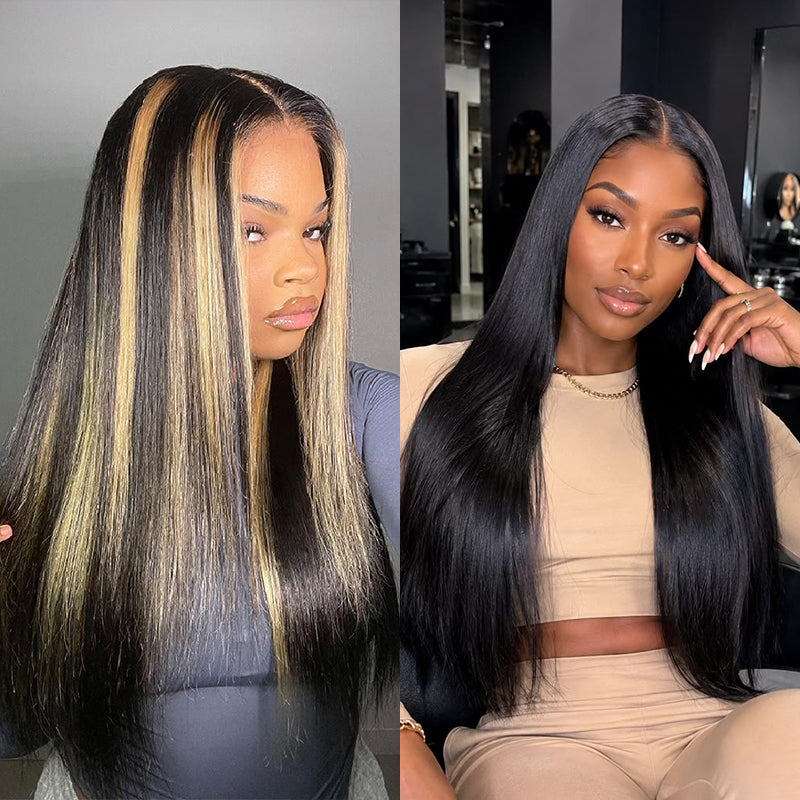 24H Fast Shipping 13×6 Glueless Lace Front Wig Straight Brown Highlight Wig