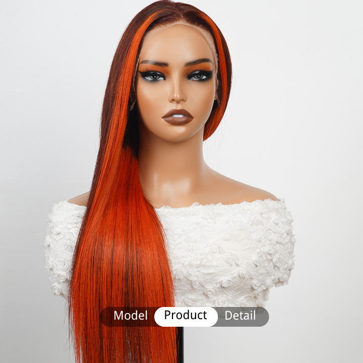 Highlight Ginger 350 Glueless Lace Front Straight Colored Wigs Human Hair Transparent -Amanda Hair