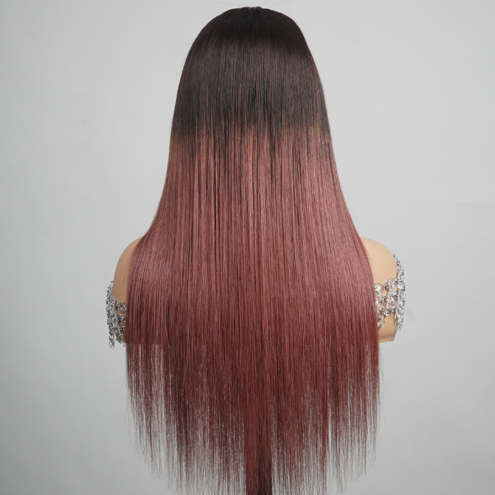 Highlight Brownish Pink Glueless Lace Human Hair Straight Colored Wigs