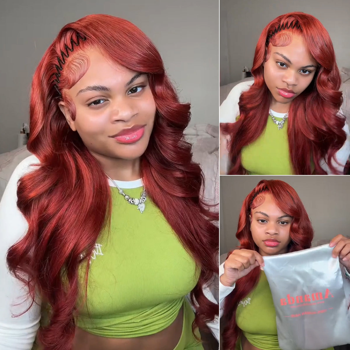 Glueless Body Wave Reddish Brown HD Transparent Lace 6x4 Lace closure /13x4 Lace Frontal Wig For Women