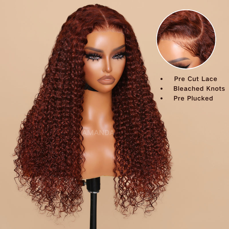 Burmese Curly Reddish Brown HD Tranparent Lace Jerry Curly Glueless Wigs 180% Density-Amanda Hair