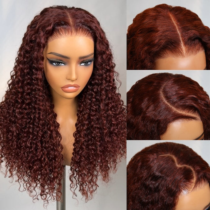 Burmese Curly Reddish Brown HD Tranparent Lace Jerry Curly Glueless Wigs 180% Density-Amanda Hair
