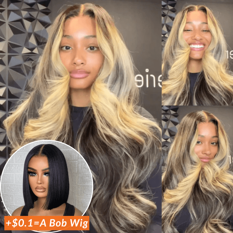 Wow $0.1 Lace Wig| Highlight Blonde Color Loose Wave Clear Transparent Glueless Lace Wig Flash Sale