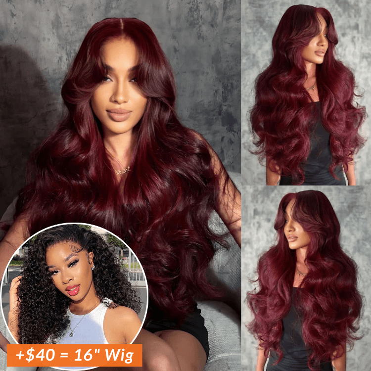 Add $40 for Extra 22" Wig|  Glueless Dark 99J Burgundy Body Wave 13x4 HD Transparent Lace Front Wigs Flash Sale