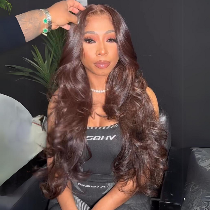 Body Wave Dark Reddish Brown Glueless Human Hair Clear Transparent Lace Front Wigs For Women-Amanda Hair