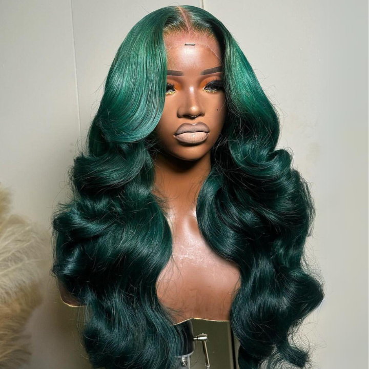 Dark Green Body Wave 13x4 Lace Front Human Hair Wigs Transparent For Black Women