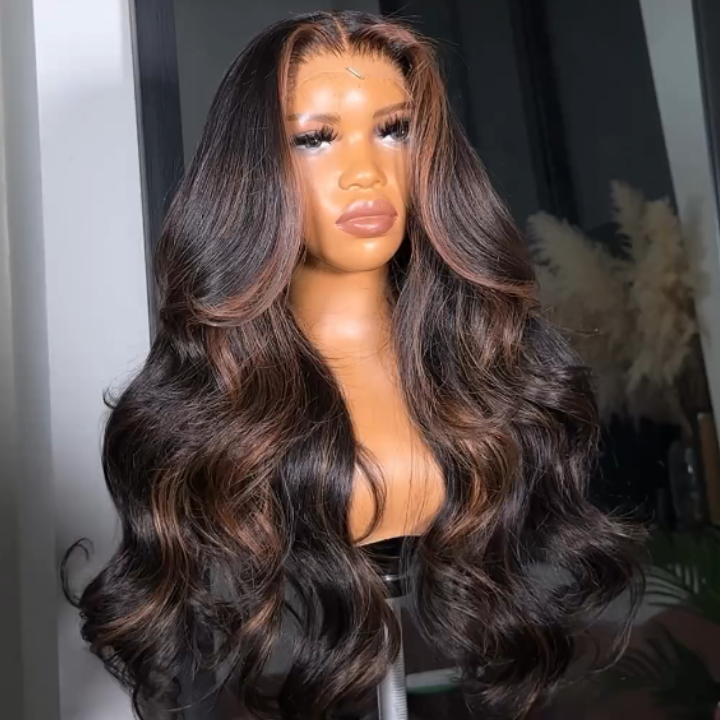 Extra 60% OFF | Amanda Hair Body Wave Highlight Brown 13*4 Lace Front Wigs Human Hair Undetectable Transparent Lace Wigs Flash Sale